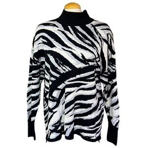 Women's Large Melanie Lyne Zebra Print Mock Neck Sweater